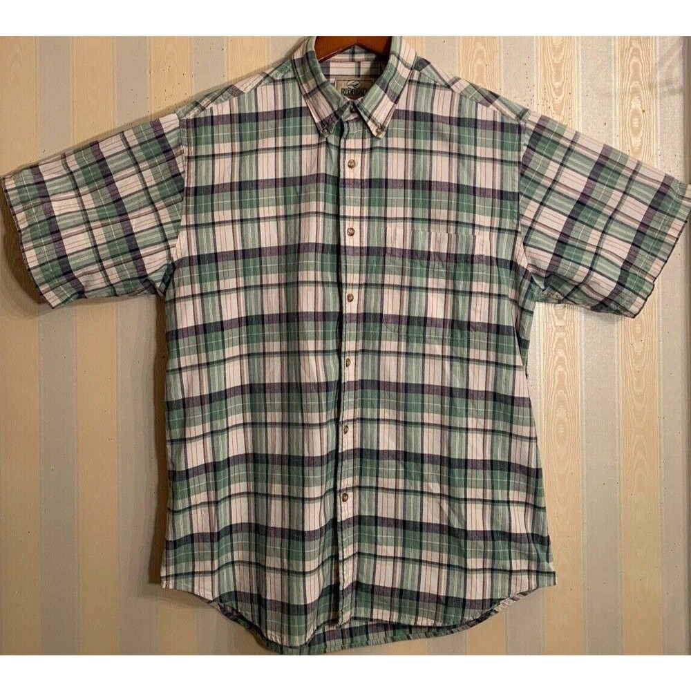 Red Head Green Plaid Short Sleeve Button Up Shirt M EXCELLENT